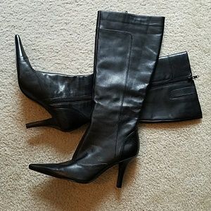 NINE WEST BLACK LEATHER KNEE HIGH BOOT